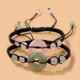 Bracelets à maillons en quartz Rose naturel, boucle de paix, perles rondes tressées de 6mm, corde réglable tissée pour femmes et hommes
