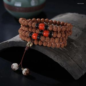 Bracelets à maillons Rudraksha naturel 108 perles Mala, collier de prière bouddhiste tibétain pour femmes et hommes, goutte