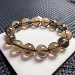 Link Armbanden Natuurlijke rokerige kwarts Bracelet Round Bead Crystal Reiki Healing Stone Fashion sieraden Geschenk 1 stks 16/18 mm