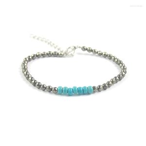 Bracelets à maillons en pierre naturelle, perles rondes en Pyrite de 4mm, cadeau redimensionnable bleu pour hommes et femmes