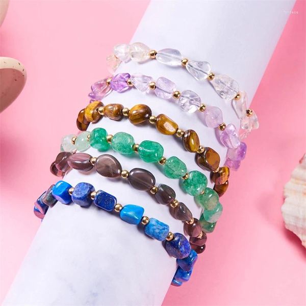 Pulseras de eslabones cuentas de piedra Natural para mujer, cadena de cuerda tejida a mano, grava de cristal Irregular, regalos de joyería de amistad