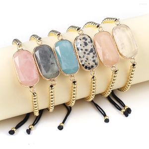 Link Armbanden Natuursteen Armband Voor Vrouwen Vintage Amazoniet Quartz Bungee Koord Zwart Touw Handwerk Bangle Bruiloft Sieraden