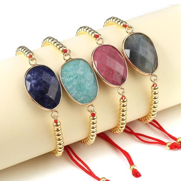 Pulseras de eslabones, piedra Natural Dialogite, venas azules, Flash, labradorita, amazonita, colgante, pulsera tejida, cuerda roja, joyería exquisita, regalo