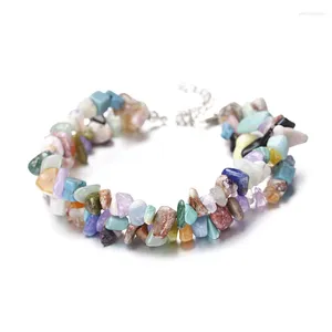 Bracelets de liaison Stone naturelle Bracelet à double couche de gravier irrégulier Crystal Crystal Agate Chipped Brangle For Women Girl Jewelry Gift