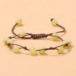 Bracelets à maillons en pierre naturelle, Jades jaunes, perles rondes tressées de 6mm, corde réglable tissée à la main pour femmes et hommes
