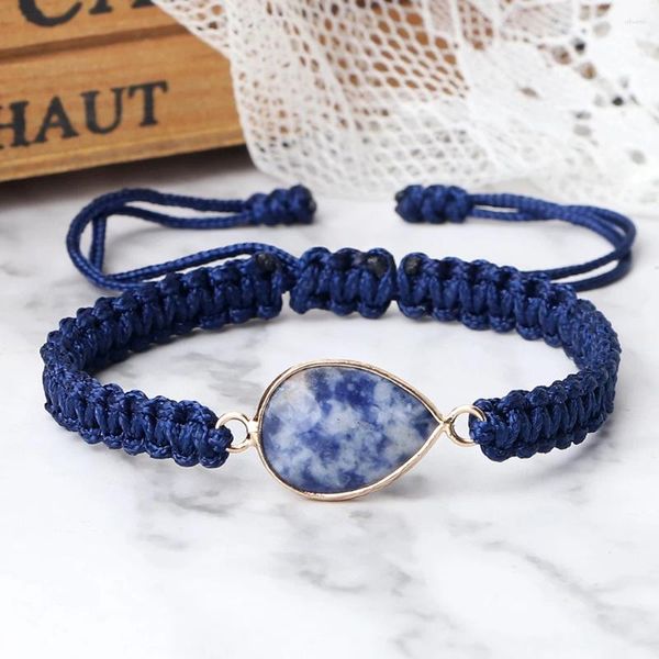 Pulseras de enlace Azul marino Cuerda trenzada Hombres Arena azul Piedra natural Colgante Yoga Nudos hechos a mano Pareja para mujeres Regalos de joyería ajustables