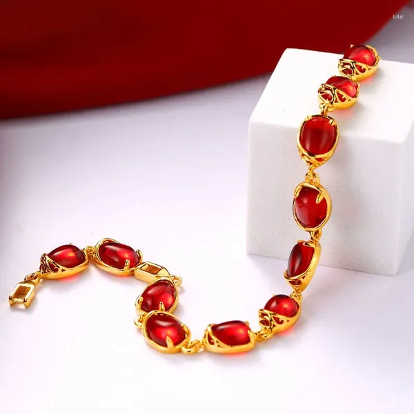 Bracelets à maillons en Zircon Noble, pierre porte-bonheur pavé CZ rouge vert pour femmes et filles, bijoux classiques avancés 2024