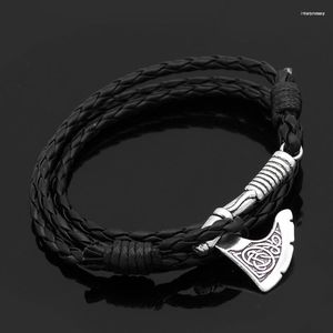 Pulseras de eslabones de mitología nórdica, hacha vikinga, pulsera de cuerda de cuero, joyería Retro de moda con personalidad, regalo para novio, venta al por mayor