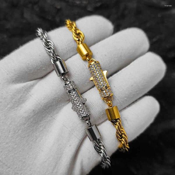 Bracelets de liaison Nuoya Style 6 mm Iced Clasf Chain de corde en acier inoxydable Bijoux bracelet à torsion en or 18k Gold pour femmes