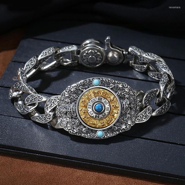 Link Bracelets NY Guochao Jiugong Bagua Pulsera giratoria Fashion Old Chinese National Style Dominineing Jewelry on the Leg Man