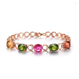 Link armbanden ociki rosé goud kleur kubieke zirkonia cz ovaal kleurrijke kristallen armband bangle voor meisje vrouwen cadeau drop groothandel