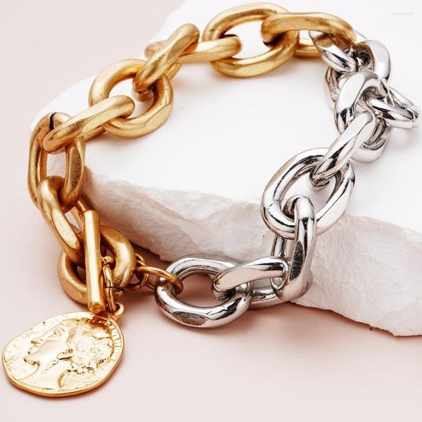 Bracelets à maillons en acier inoxydable pour femmes, pièce de monnaie ancienne, Vintage, plaqué or, couleur argent, chaîne Y2K, bijoux BOHO de fête décontractés