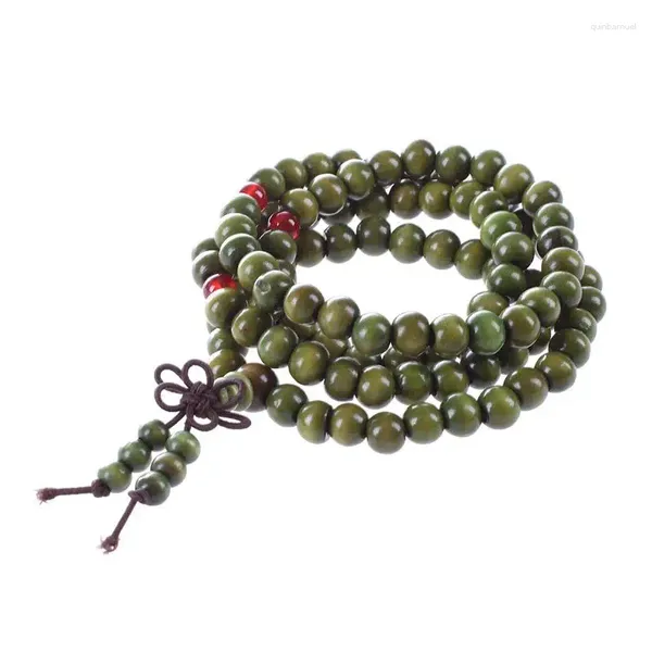 Bracelets à maillons perles de bois de santal vert Olive bouddha bouddhiste Mala collier extensible chapelet 29