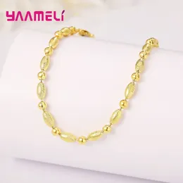 Bracelets de liaison Bracelet de charme de chaîne en argent solide 925 Bracelet Gold Couleur Cree Perles Wmen Women Gift Handmade Gift Bijoux de bracelet
