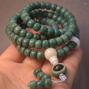 Bracelets de liaison Ornement Yin Skin Green Bodhi Root Bracelet108 pièces Emeraude Barrel Dark Barrel Perles8 10 mm