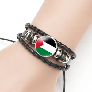 Schakelarmbanden Palestina Vlag Tijd Leer Heren en Dames Retro Meerlaags Geweven Kralenarmband Sieraden Mode-accessoires