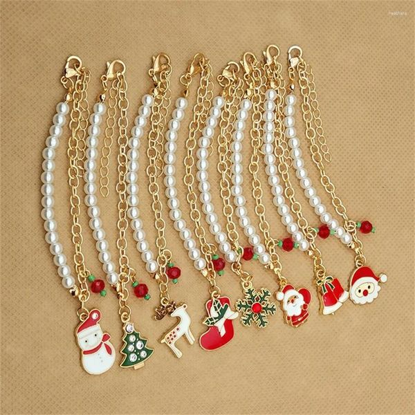 Link Bracelets Pulsera Pearl Santa Claus Snow Mannk Bell Pends Party Fiesta de regalo de Navidad Joya de oro Cadena de colores Color de color nieve.