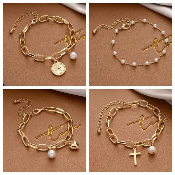 Link Bracelets Pearl Love Crucifixion for Women Korean Fashion Designer Fiesta de bodas Regalos de vacaciones con una exquisita caja de regalo