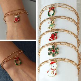 Lien Bracelets Personnalité Simple Conception Charme Bracelet De Noël Père Noël Forme Pour Femmes Fille Coréenne Doux Mignon Bijoux Cadeau De Noël
