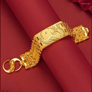 Bracelets à maillons plaqués véritable or 24 carats, 24 mm d'épaisseur, pour hommes, mode Dragon dominateur, cadeau d'anniversaire de mariage