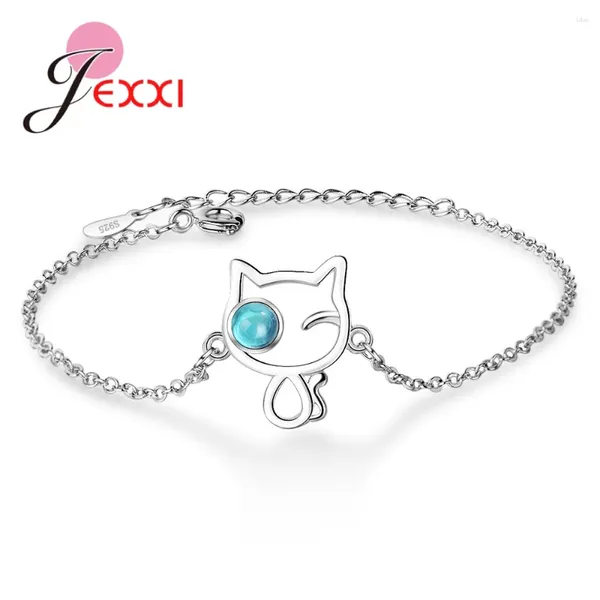 Bracelets de liaison Pretty 925 STERLING Silver for Women Blue Crystal Chain Brands Trendy Holidays Bijoux 2 Option de conceptions