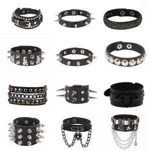 Bracelets de liaison bracelet en cuir punk punk coiffeur goth réglable clouté bracelet de boucle gothique à rivet gothique pour hommes femmes