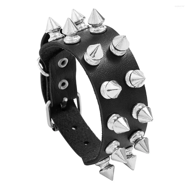 Pulseras de enlace PU PULA PULLA PUNK PUNK SPIKE Rivets Purf Metal Black Black Brazalete ajustable