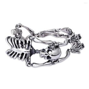 Link Armbanden Punk 21 cm roestvrijstalen zilveren kleur koele schedel sieraden speciaal ontwerp skeletarmband voor mannen gotische accessoires