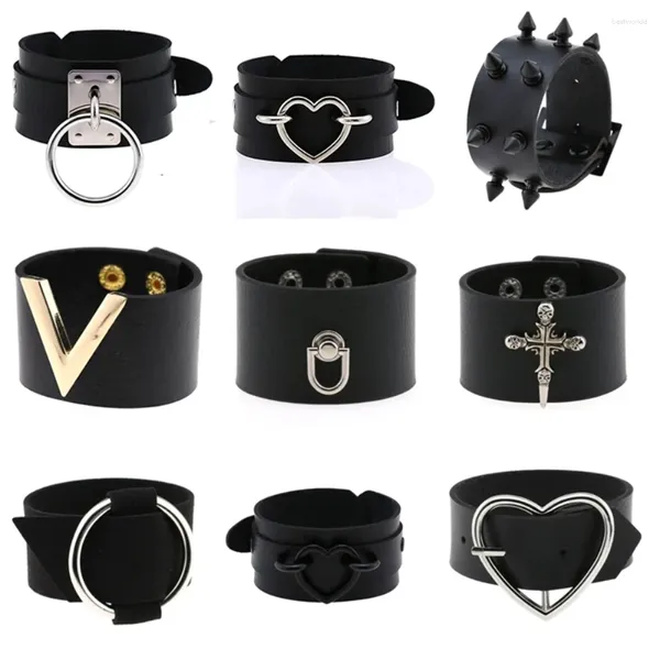 Bracelets de liaison punk noir noir cercle pour les femmes Stud Spike Rivets Pu Leather Charm Bangles Jewelry Party Gift