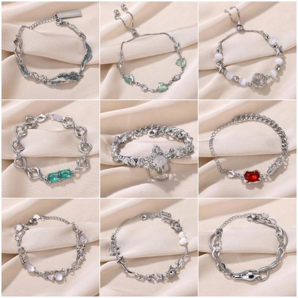 Pulseras de eslabones Pulsera punk para mujer Moda Unisex Alta calidad Zircon Perla Multicapa Cadena de mano Hombres góticos Joyería bohemia Regalo