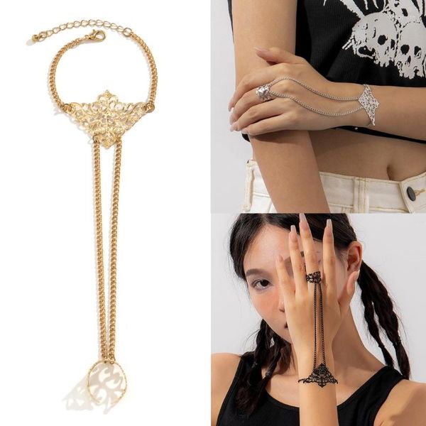 Pulseras de eslabones, cadena Punk, muñeca y dedos para mujer, abalorio gótico, cadenas de mano, joyería, accesorios de moda