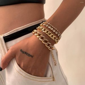 Bracelets à maillons Punk pour femmes, ensemble de chaînes en Zircon cubain, style Boho, couleur or épais, breloques, cadeaux, bijoux tendance