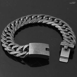 Lien Bracelets Punk Mode 22cm Long Pour Hommes En Acier Inoxydable Charme Noir Mat Gourmette Chaîne Cubaine Hommes Vintage Bijoux