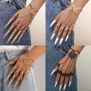 Link Armbanden Punk Gothic Zwart Kwastje Ketting Vinger Ringen Voor Vrouwen Mannen Overdrijven Metalen Geometrische Armband Sieraden Geschenken