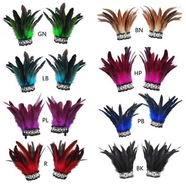 Pulseras de eslabones Punk Guantes góticos Pluma Muñequera Escenario Show Showgirl Natural Teñido Gallo Brazo Calentador Fiesta Cosplay Traje