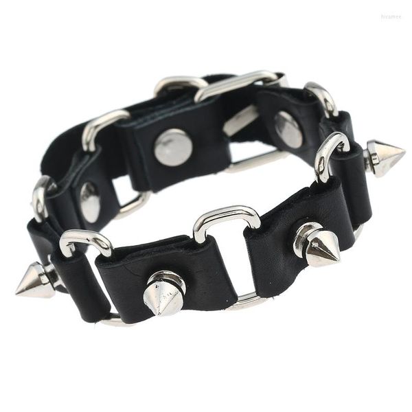 Enlace pulseras punk gótico rock metal cuspidal espigas ostillo pulsador de cono cinturón de pulsera de cuero marrón negro brazalete unisex moda