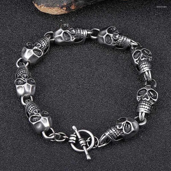 Lien Bracelets Punk Hommes Bijoux Argent Couleur En Acier Inoxydable Crâne Bracelet Gourmette Chaîne Cubaine Mâle Accessoires Cadeau GS0025