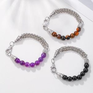 Lien Bracelets Punk Pierre Naturelle Bracelet Pour Hommes Mode Bohème Agates Cristal Charme Femmes Reiki Bijoux Cadeau En Gros