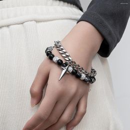 Bracelets de liaison bracelet croix en acier titane punk pour la chaîne de perles hip-hop de mode masculine couple minimaliste 2023 luxe