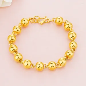 Bracelets à maillons couleur or pur 10mm, perles solides pour hommes et femmes, vente en gros, bijoux plaqués originaux lourds 23cm