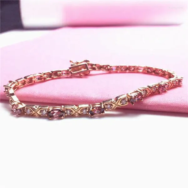 Pulseras de eslabones Ruso puro 585 Accesorios de oro púrpura Plateado 18K Rose Inlay Khaki Zircon Elegante pulsera de moda de lujo para mujeres