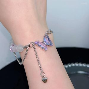 Lien Bracelets Violet Cristal Papillon Bracelet Pour Femmes Amour Coeur Gland Opale Haute Qualité Accessoires Bijoux Cadeau Ami