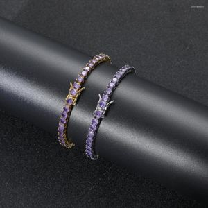 Lien Bracelets Violet Tennis Bracelet 4mm 1 Rangée CZ Cubique Zircone Or Argent Couleur Cadeau Pour Hommes Femmes Glacé Hip Hop Bijoux