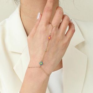 Link Armbanden Qiamni Flower Pols Finger Rings For Women Belly Dancer Connect Hand Harness Bangle Halloween Sieraden Gift