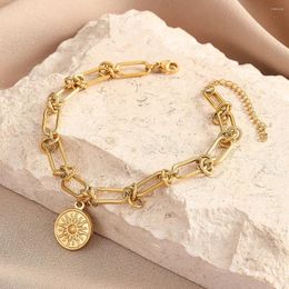 Link Bracelets QIAMNI Gold Color Sun Pendant Punk Chain Couple For Women Men Gift Friendship Party Jewelry Hinged Bangles