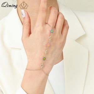 Link Armbanden Qiming Sunflower Hand Harness Finger Ring Chain Connected Jewelry for Women Girls Gift