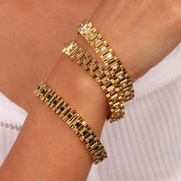 Bracelets de liaison qualité Pinstal Crystal Zircon Stone Watchband Band Brangles Bracelet en acier inoxydable en acier inoxydable