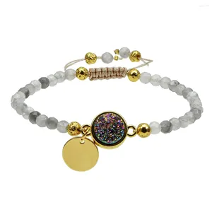 Schakelarmbanden Regenboog Titanium Coated Geode Druzy Agaat Quartz Armband Genezende Facetgeslepen Kristallen Stenen Kralen Met Verstelbaar Touw