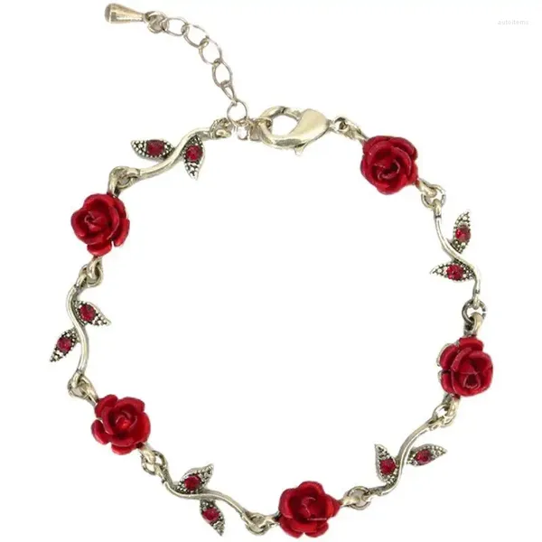 Lien Bracelets Rouge Rose Pendentif Bracelet Vintage Colliers Clavicule Chaîne De Mariage Bijoux De Fiançailles Valentine Cadeau Pour Amant Femmes Main