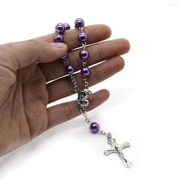 Lien Bracelets Religieux Imitation Perles Chapelet Perles Bracelet Christ Croix Pendentif Pour Femmes Hommes Voiture Suspendu Prière Bijoux Cadeau